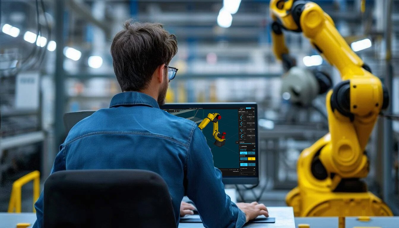 back-view-of-a-man-working-on-a-computer-in-an-industrial-environment-with-robots